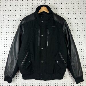 Rocawear Y2K Black Letterman Jacket Medium Leather Streetwear Bomber Full‎ Zip